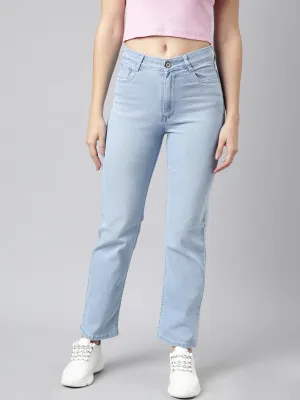 Women Blue Straight Fit Mid-Rise Light Fade Stretchable Jeans