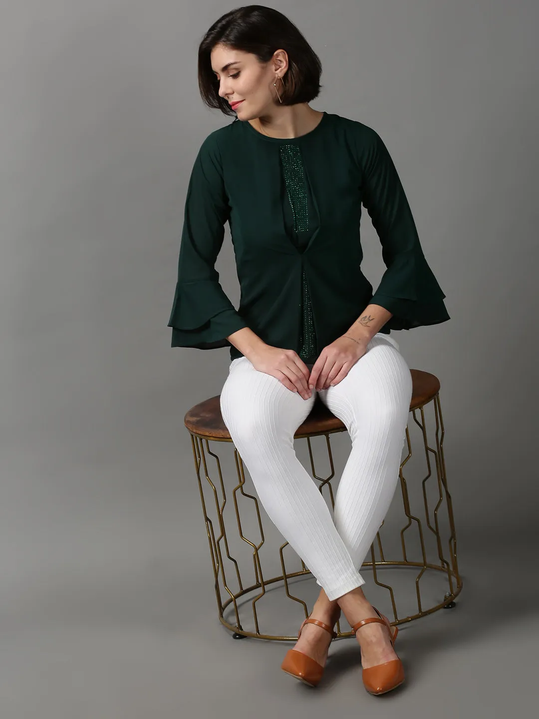 Women Green Georgette Top