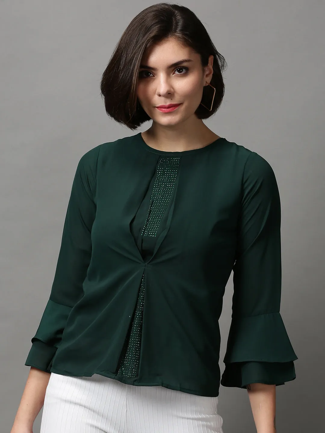 Women Green Georgette Top