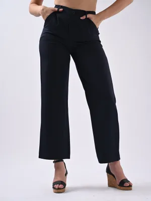Women Navy Mid-Rise Wide Leg Trouser