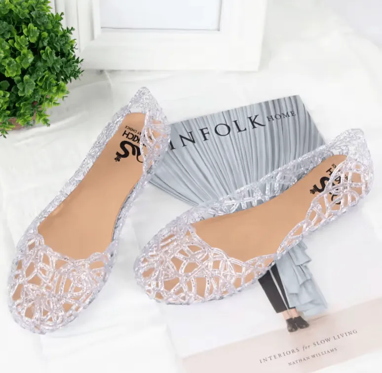Women’s Summer Crystal Sandals - Flat-Soled Roman Jelly Beach Shoes