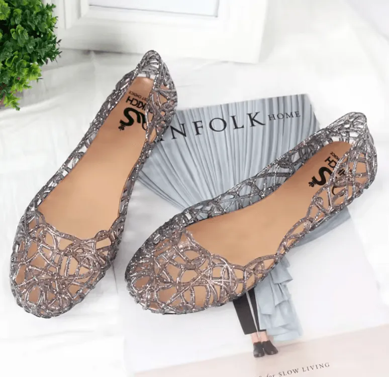 Women’s Summer Crystal Sandals - Flat-Soled Roman Jelly Beach Shoes