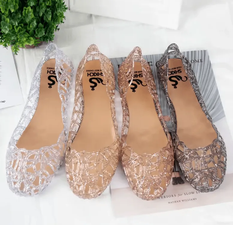 Women’s Summer Crystal Sandals - Flat-Soled Roman Jelly Beach Shoes