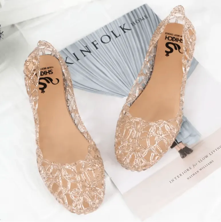 Women’s Summer Crystal Sandals - Flat-Soled Roman Jelly Beach Shoes