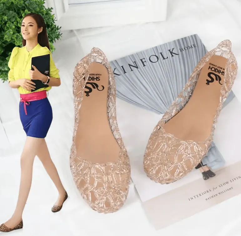 Women’s Summer Crystal Sandals - Flat-Soled Roman Jelly Beach Shoes