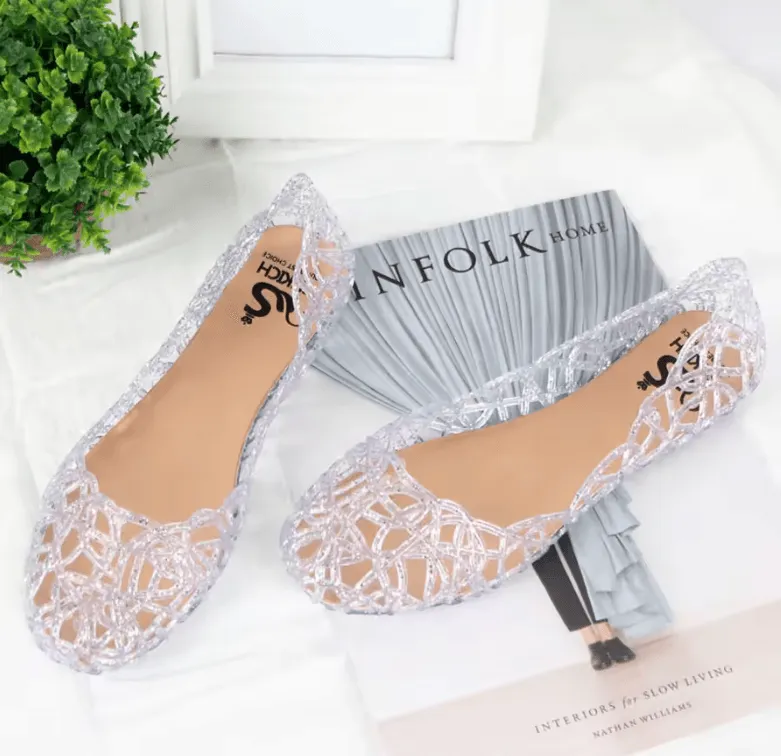 Women’s Summer Crystal Sandals - Flat-Soled Roman Jelly Beach Shoes