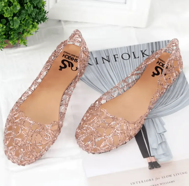 Women’s Summer Crystal Sandals - Flat-Soled Roman Jelly Beach Shoes